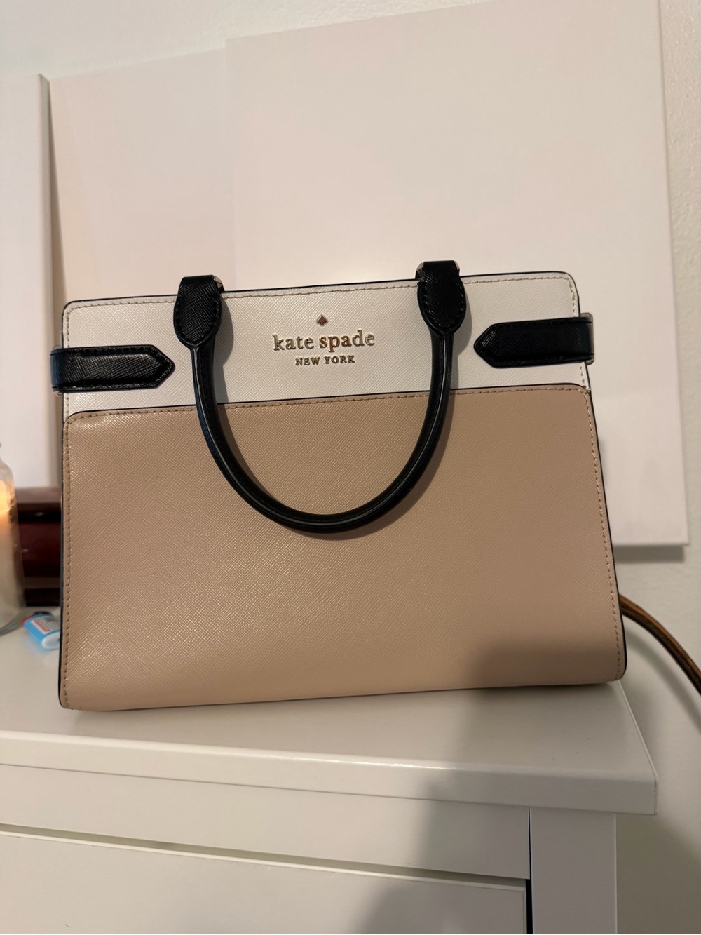 kate spade Two-Tone Beige, Cream & Black Structured Satchel